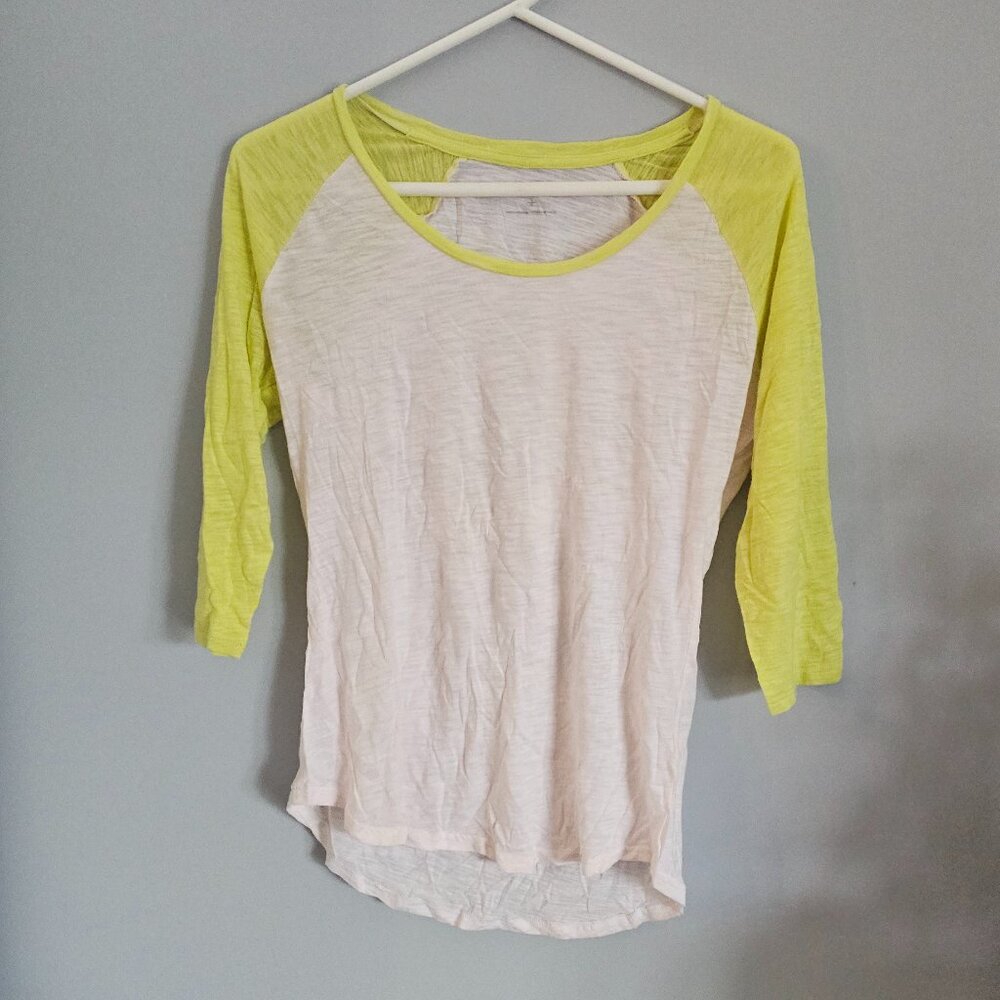 Express 3/4 Sleeve Baseball Tee - Lime Green & Cream